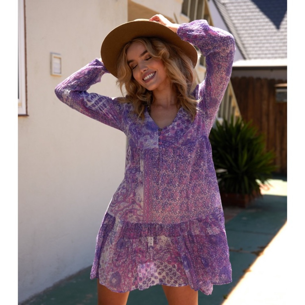 Blue Bohème Purple Nathalie Printed Short Dress